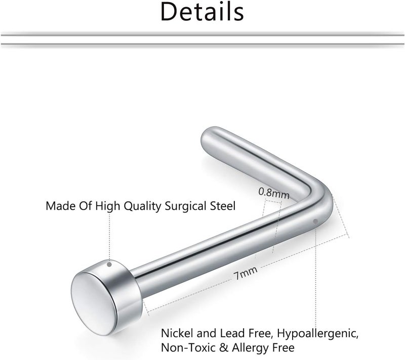 Mayhoop 20g Nose Rings Hoops And Studs For Women Men - Hypoallergenic 316L Surgical Stainless Steel L Shape Nose Screw Bone Silver Rose Gold Black Rainbow Pack 28Pcs - Image 2